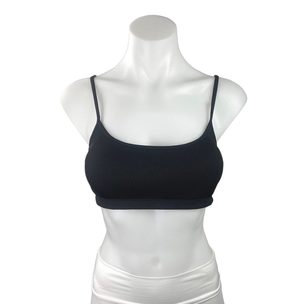 Weekday Ophelia Black Soft Ribbed Knit Spaghetti Strap Scoop Neck Bra Size L